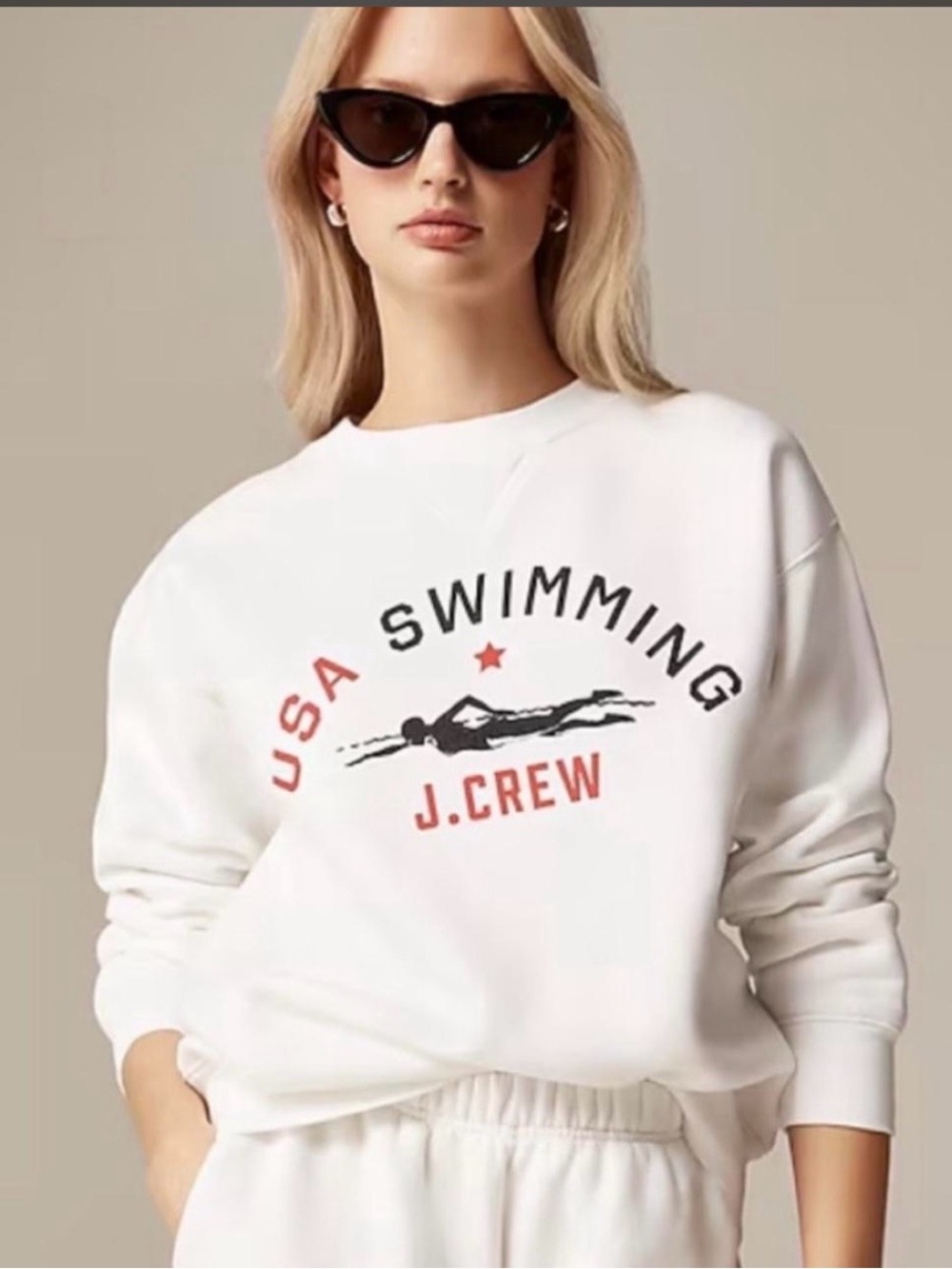 J. Crew White Women's USA Swimming Crewneck Graphic Sweatshirt